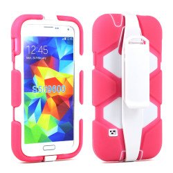 Samsung Galaxy S5 Armor Shield Case Screen and Holster Clip (Hot Pink White)